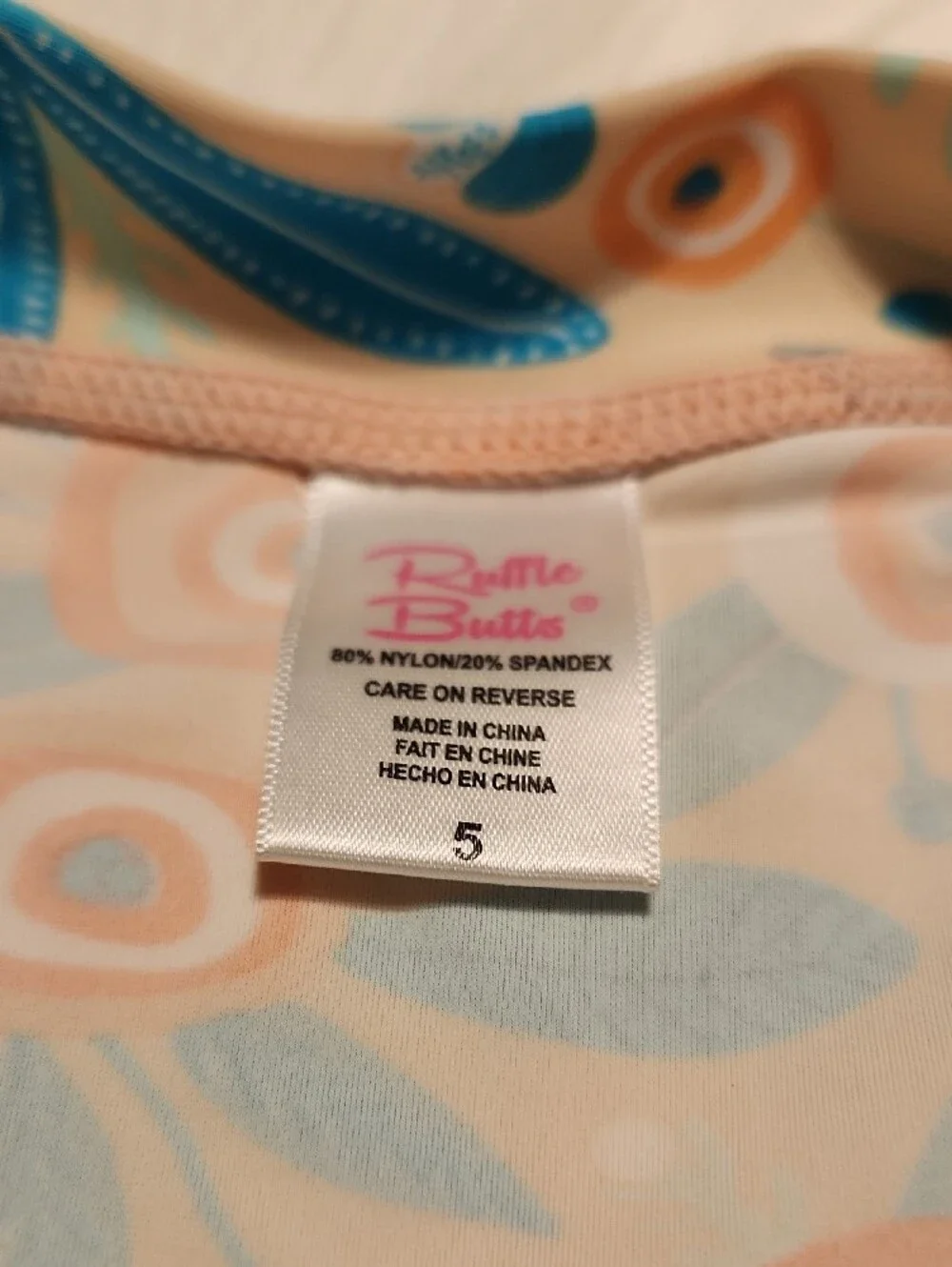 Ruffle Butts Kids Floral Long-Sleeve Swim Top - Peach & Teal - Girls Size 5